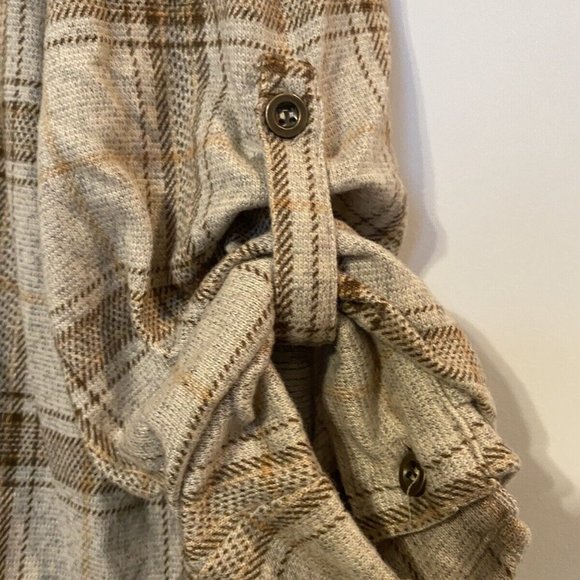 Kontrol Brown Plaid Button Down Hooded 3/4 Sleeve Front Pocket Shirt  L - Picture 4 of 4